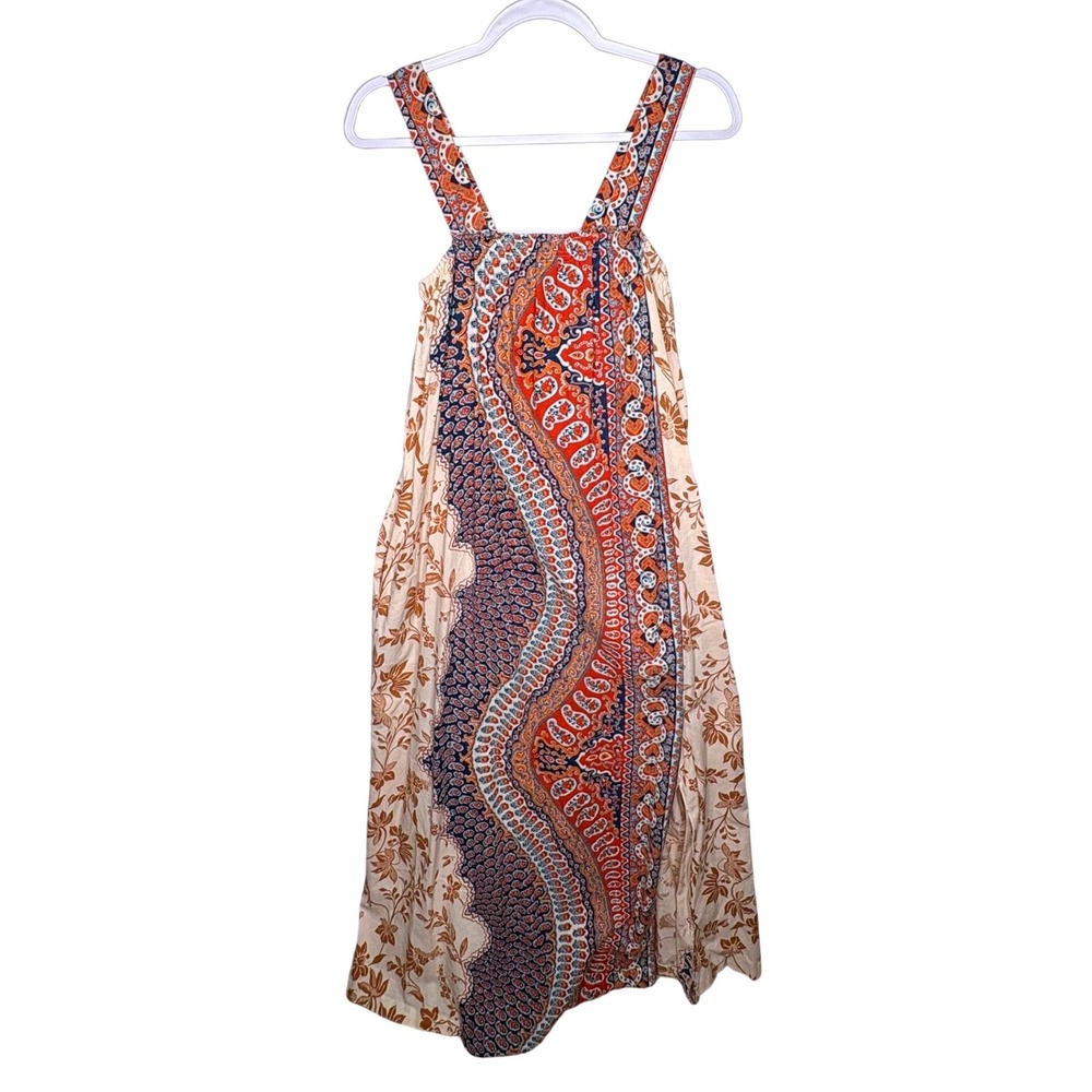 Vtg Miss Elaine Floral Maxi Dress Psychedelic Orange‎ Brown 70s Bohemian Mod L